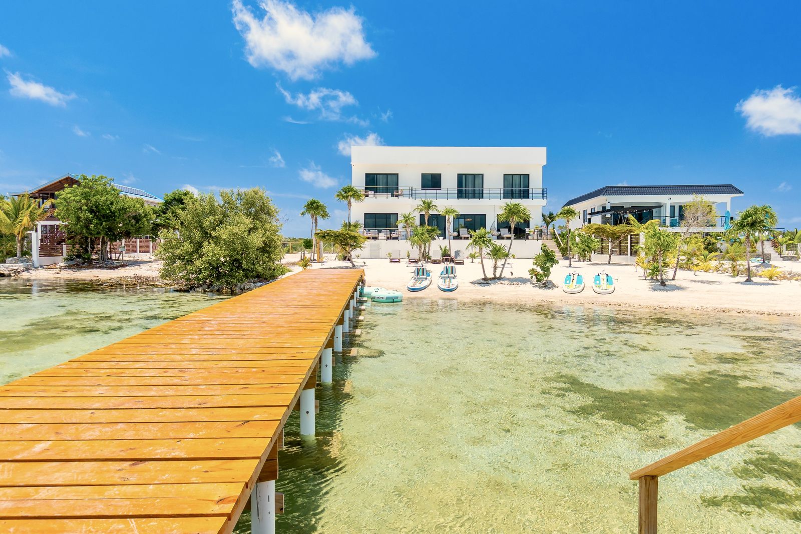 Looking back at the villa from the end of the private dock